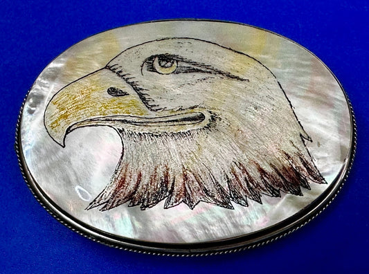 American Bald Eagle Handmade On Mother Of Pearl Shell Belt Buckle - Hallmarked M