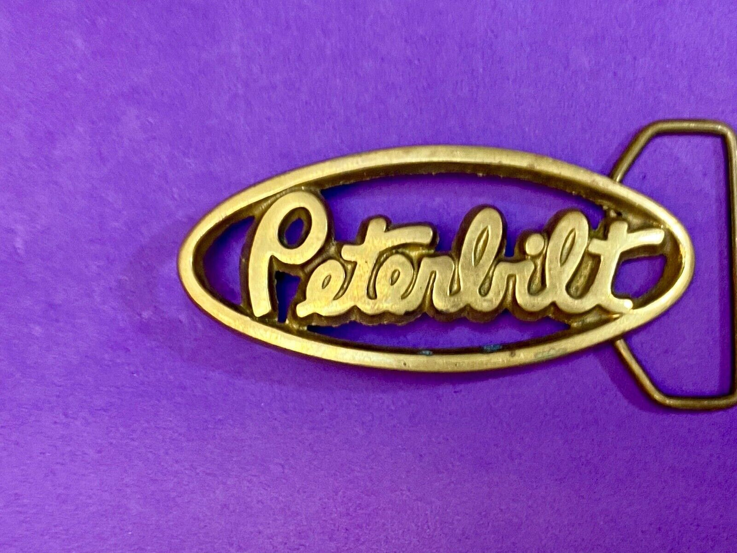 VINTAGE 1970s **PETERBILT** TRUCK ADVERTISEMENT SOLID BRASS SPELLED OUT BUCKLE 