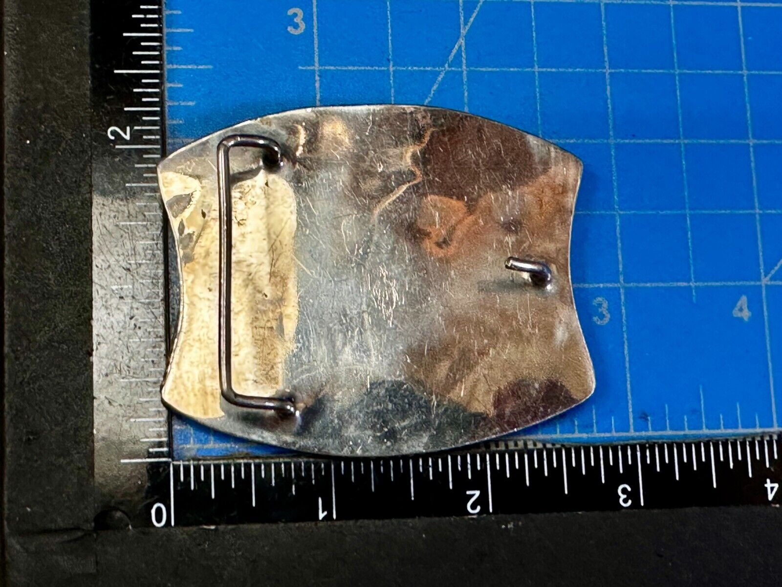 Antique Etched Bronco Mother of Pearl Inlay Artisan Silver? Belt Buckle
