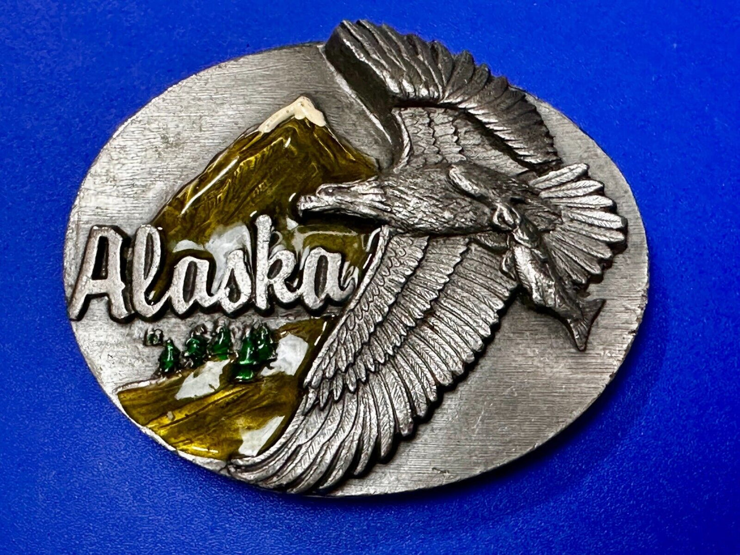 Alaska Patriotic Flying Eagle Frontier State 1990's Siskiyou Vintage Belt Buckle