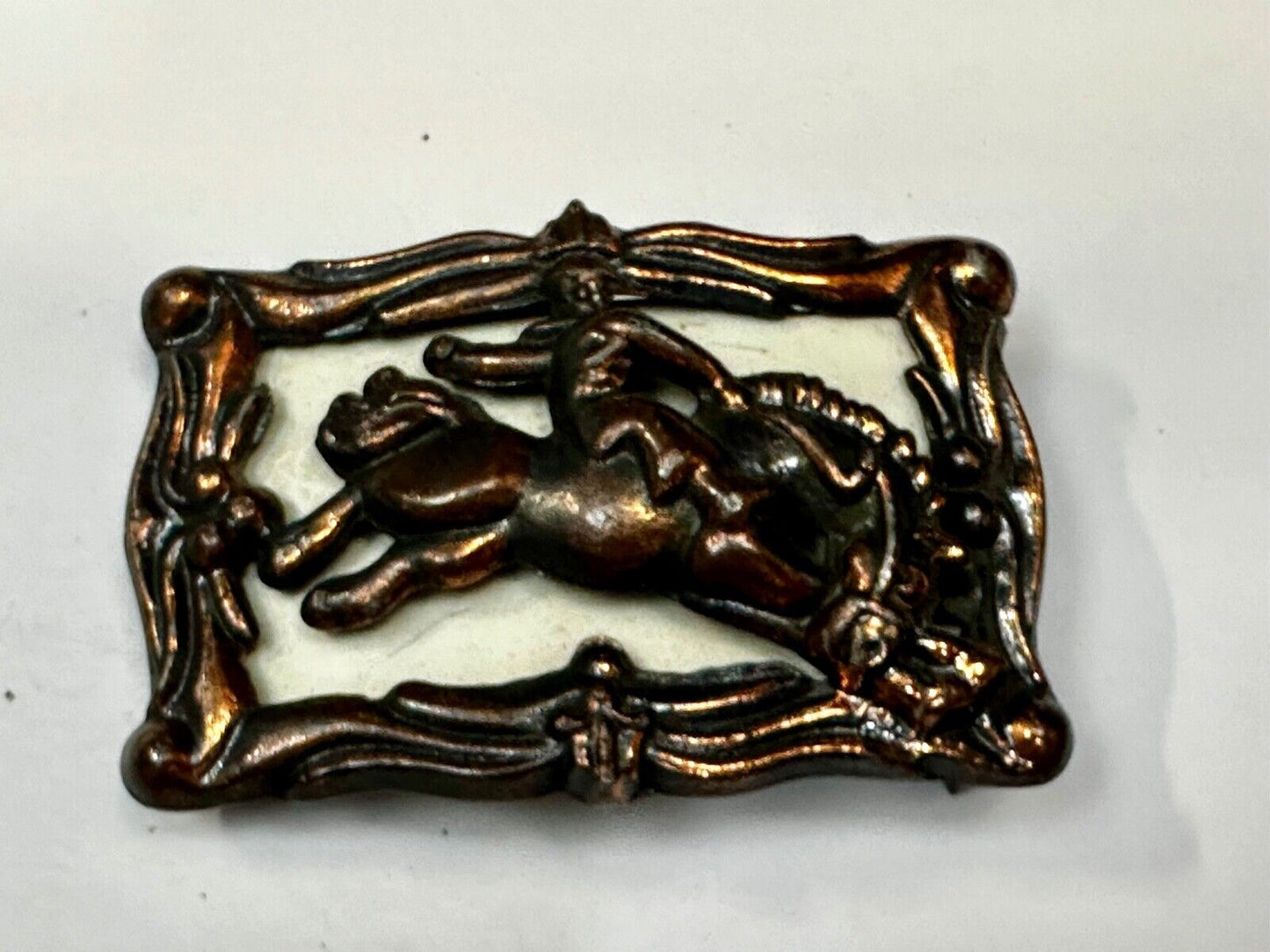 Antique Saddle Bronc Western Rodeo  Cowboy Backwards on Horse belt buckle