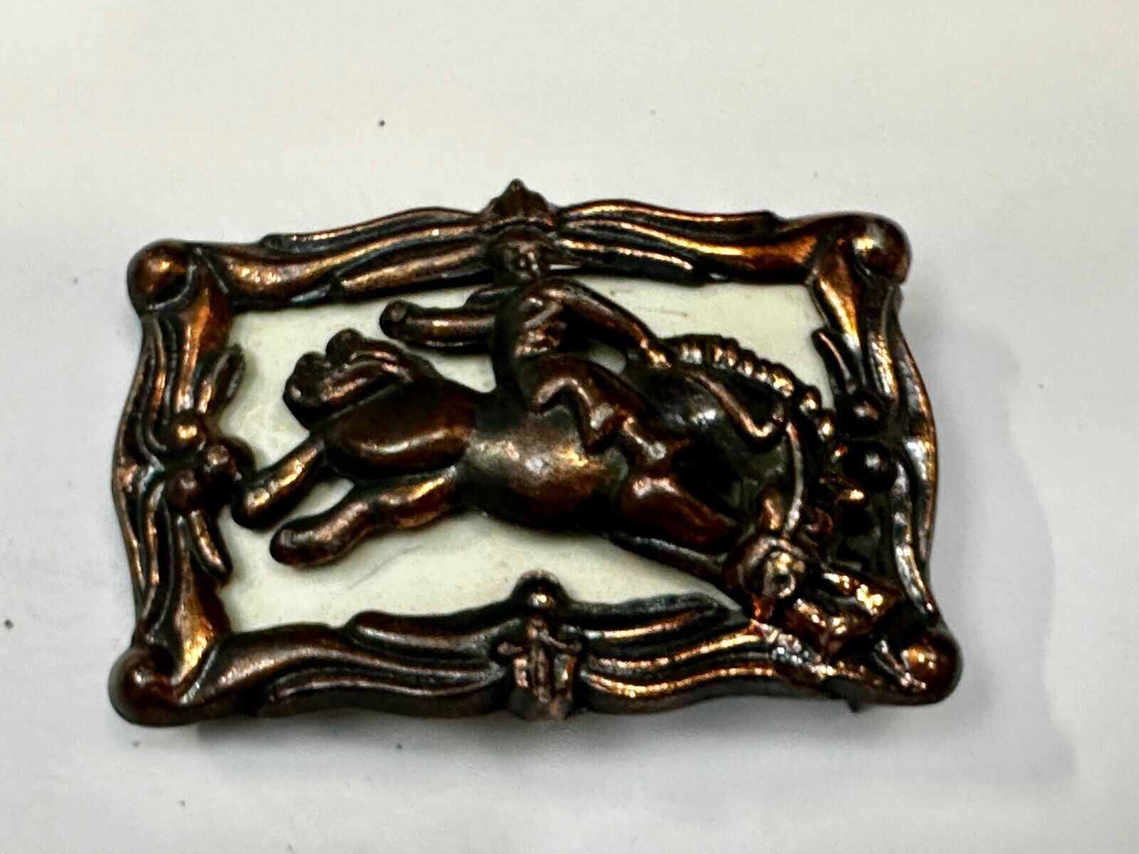Antique Saddle Bronc Western Rodeo  Cowboy Backwards on Horse belt buckle