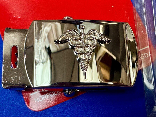 Vanguard US Navy Caduceus Combat Medic Insignia NOS Silver Brass Belt Buckle V21