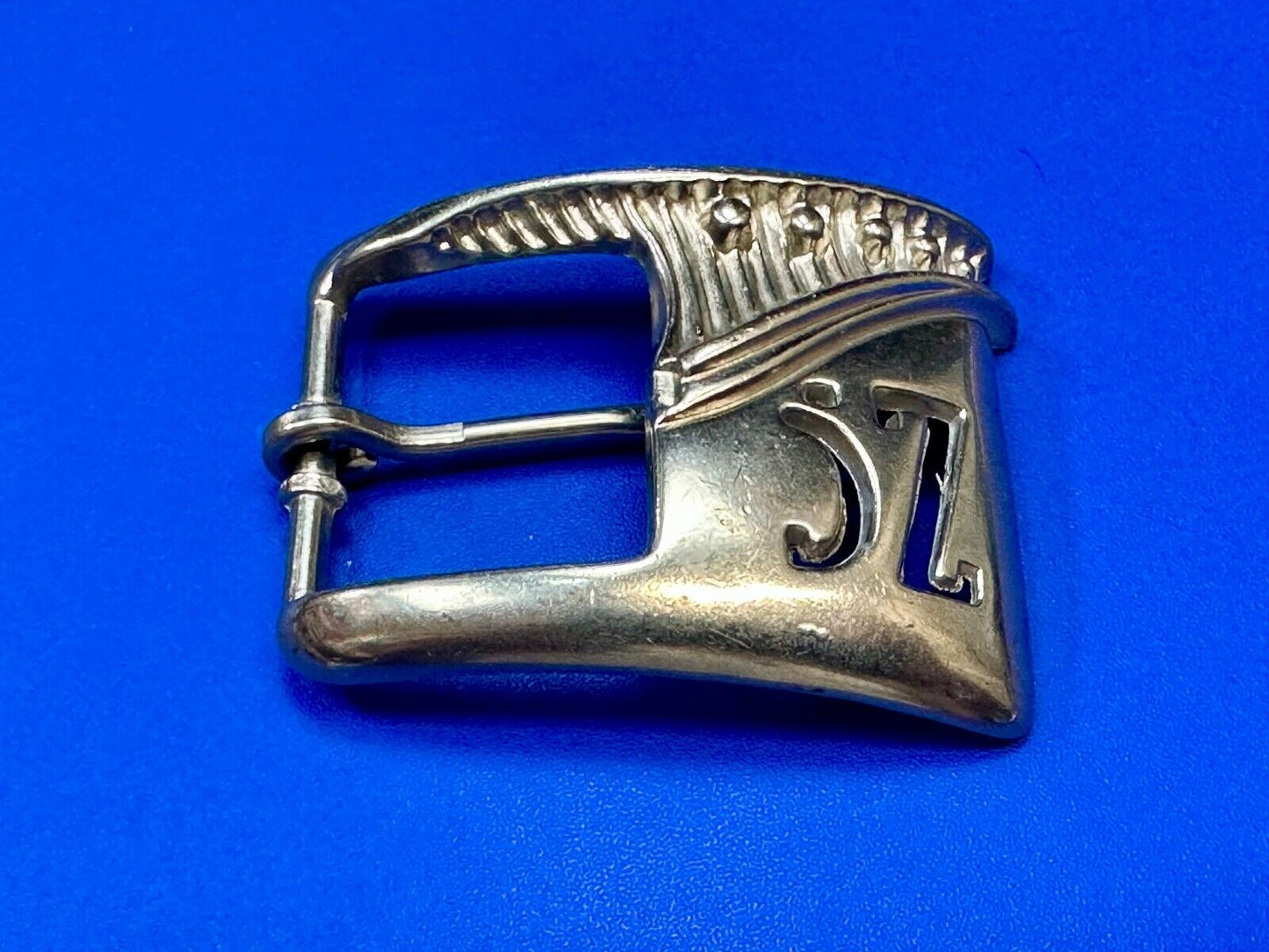 Vintage Letters Initials SZ silver tone cutout belt buckle