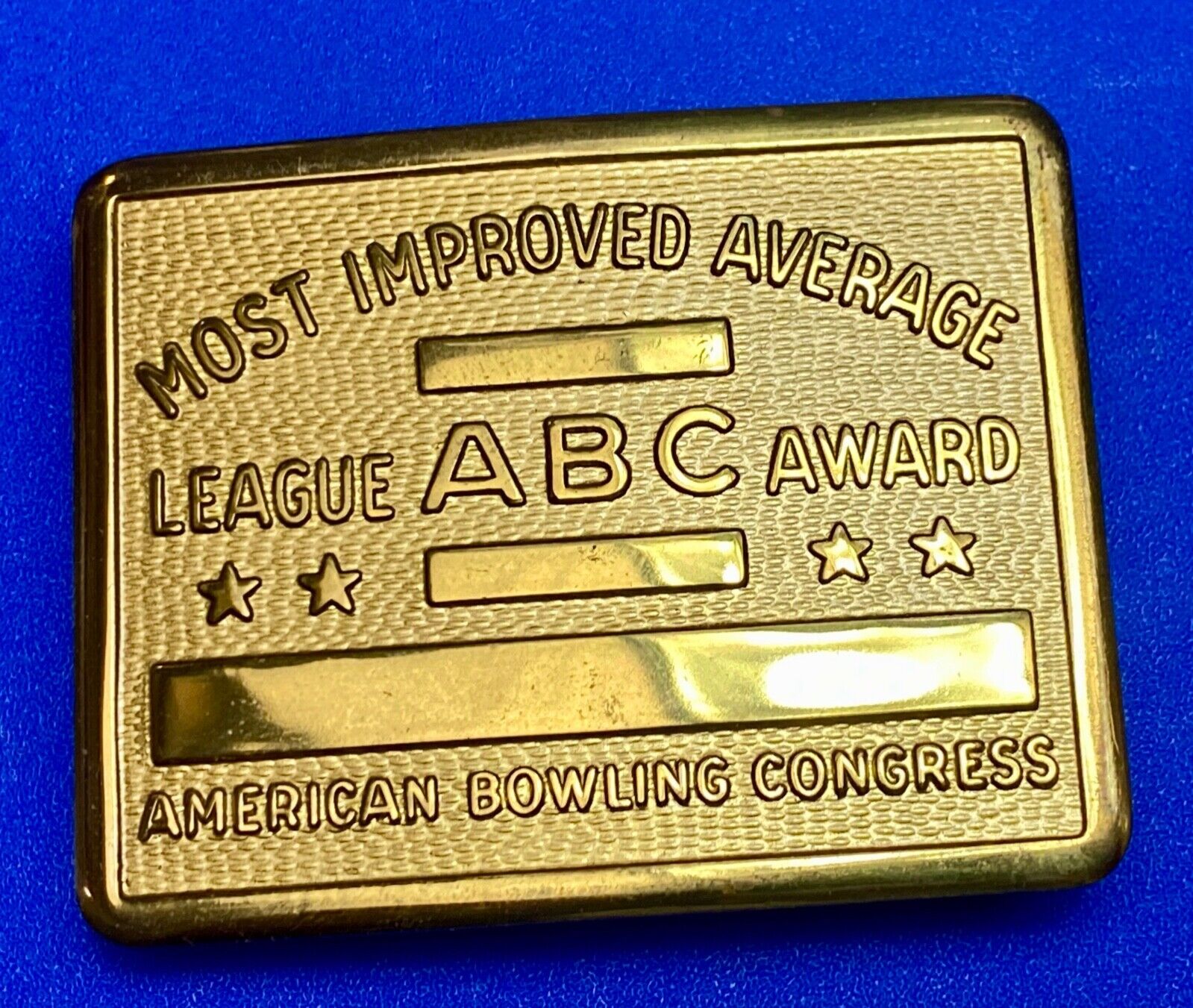 ABC Bowling League Award - NOT engraved most improved trophy NOS  belt buckle