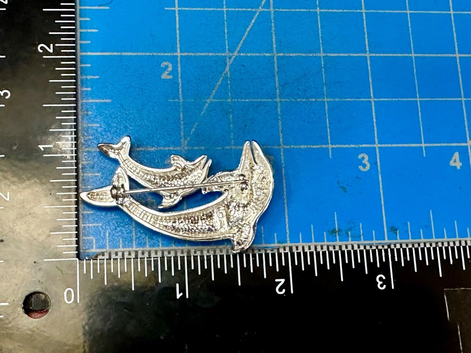 Two  Dolphins Curved Jumping in ocean scene AK Anne Klein Brooch Pin