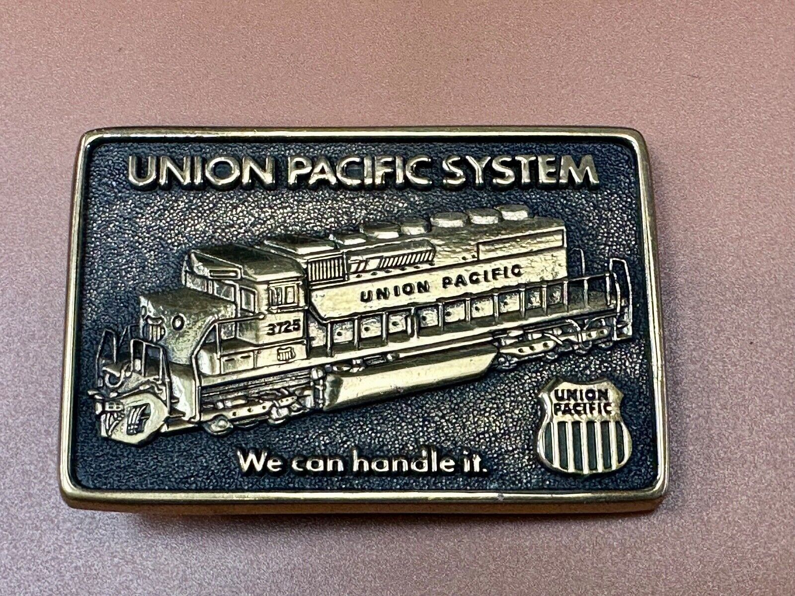Union Pacific Railroad We can Handle it vintage Solid Brass Belt Buckle BTS