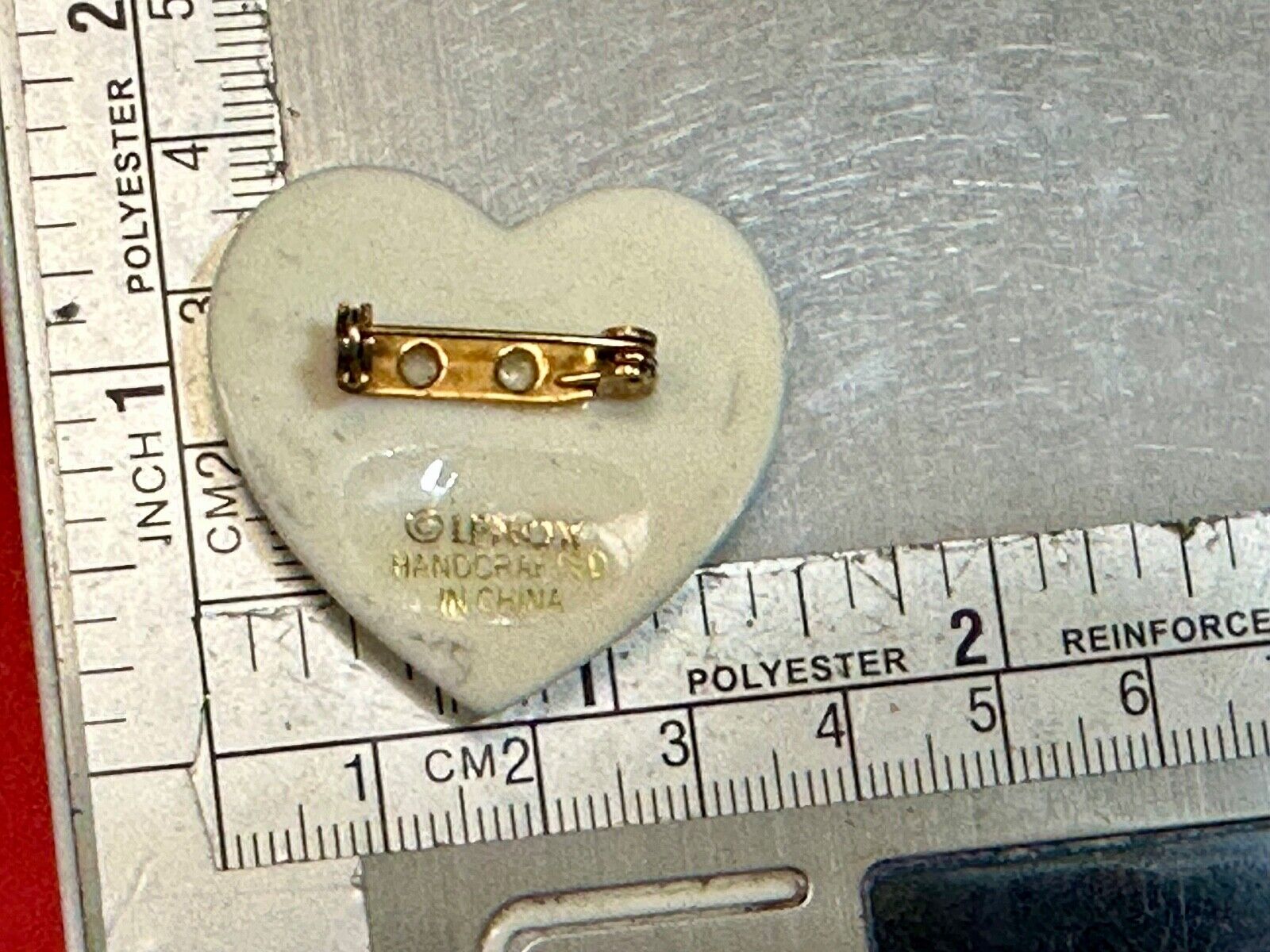 Vintage Lenox Heart Shaped Brooch with Peace Dove & Olive Branch, Gold Trim