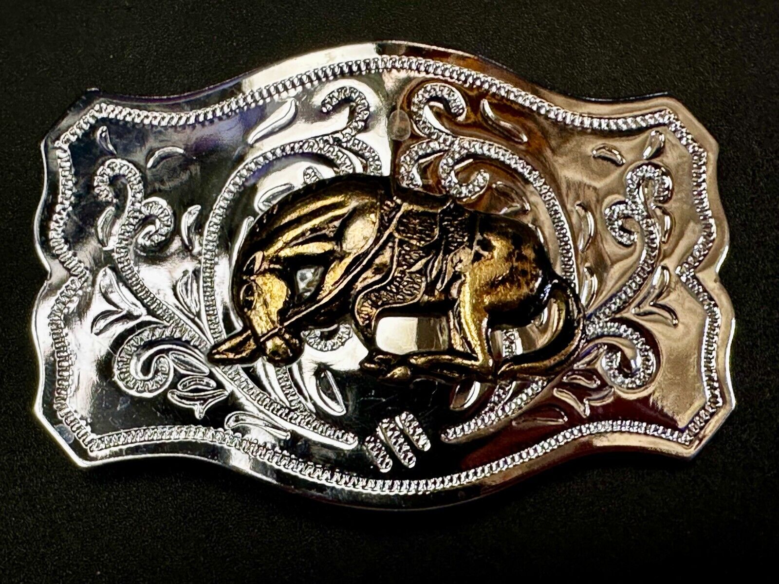 Vintage Cowboy Saddle Bronc Bucking Horse Two tone Belt Buckle