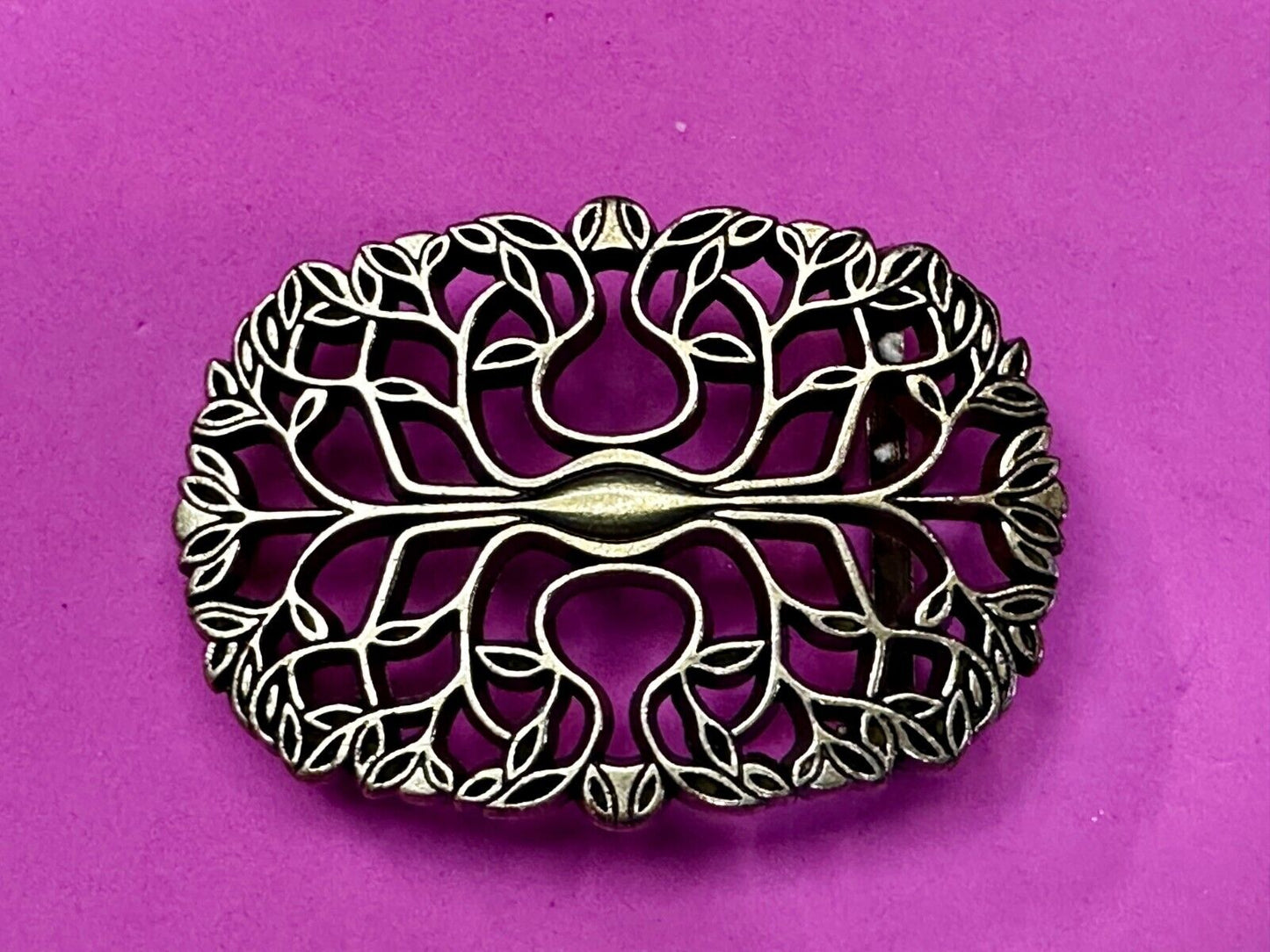 Tree of Life Pattern Openwork Hippy Boho Brass Tone Ornate Belt Buckle
