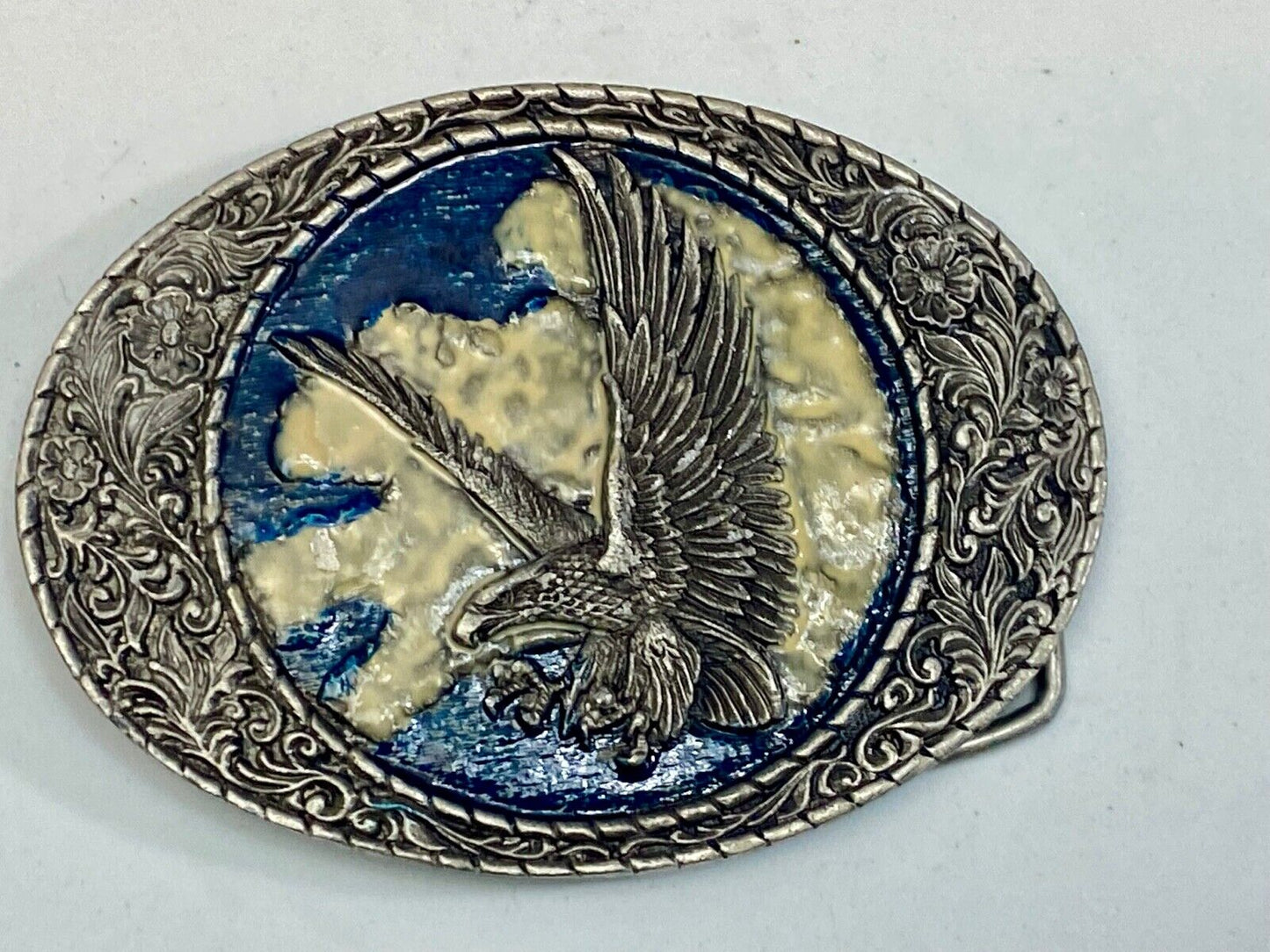 Vintage 1982 American Eagle Flying Wings Wide Indiana Metal Craft Belt Buckle 
