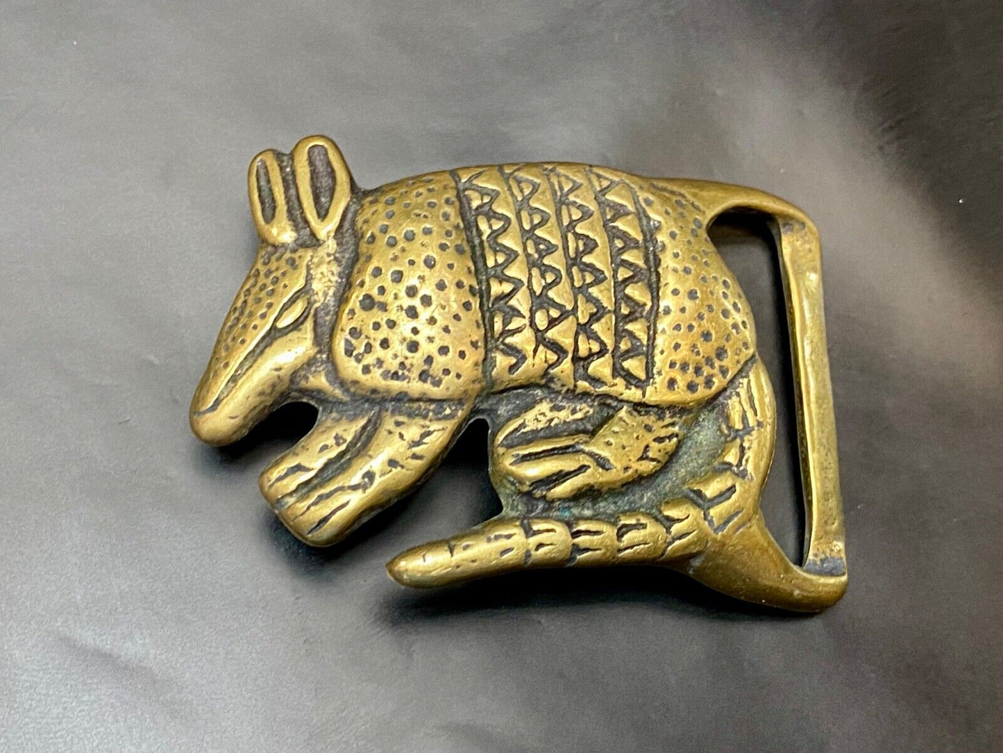 Armadillo Solid Brass Vintage Hippy style Figural Trinity Belt Buckle