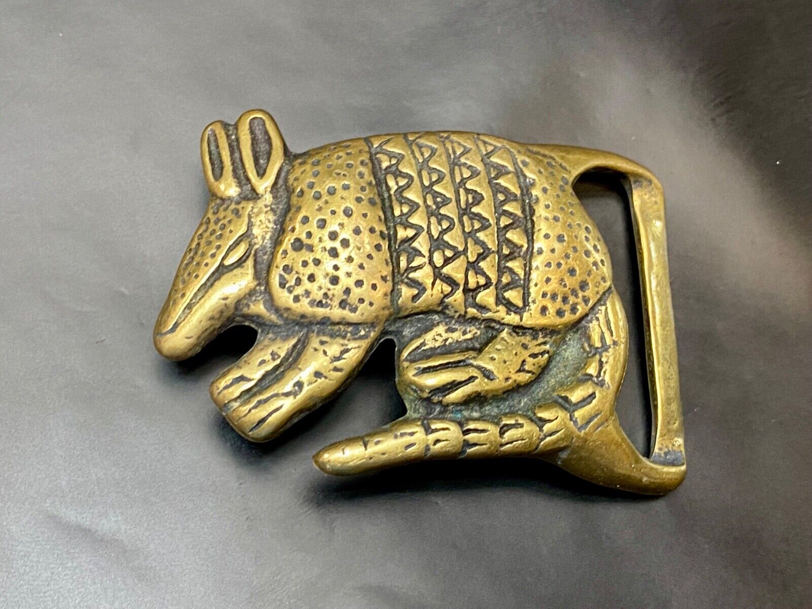 Armadillo Solid Brass Vintage Hippy style Figural Trinity Belt Buckle