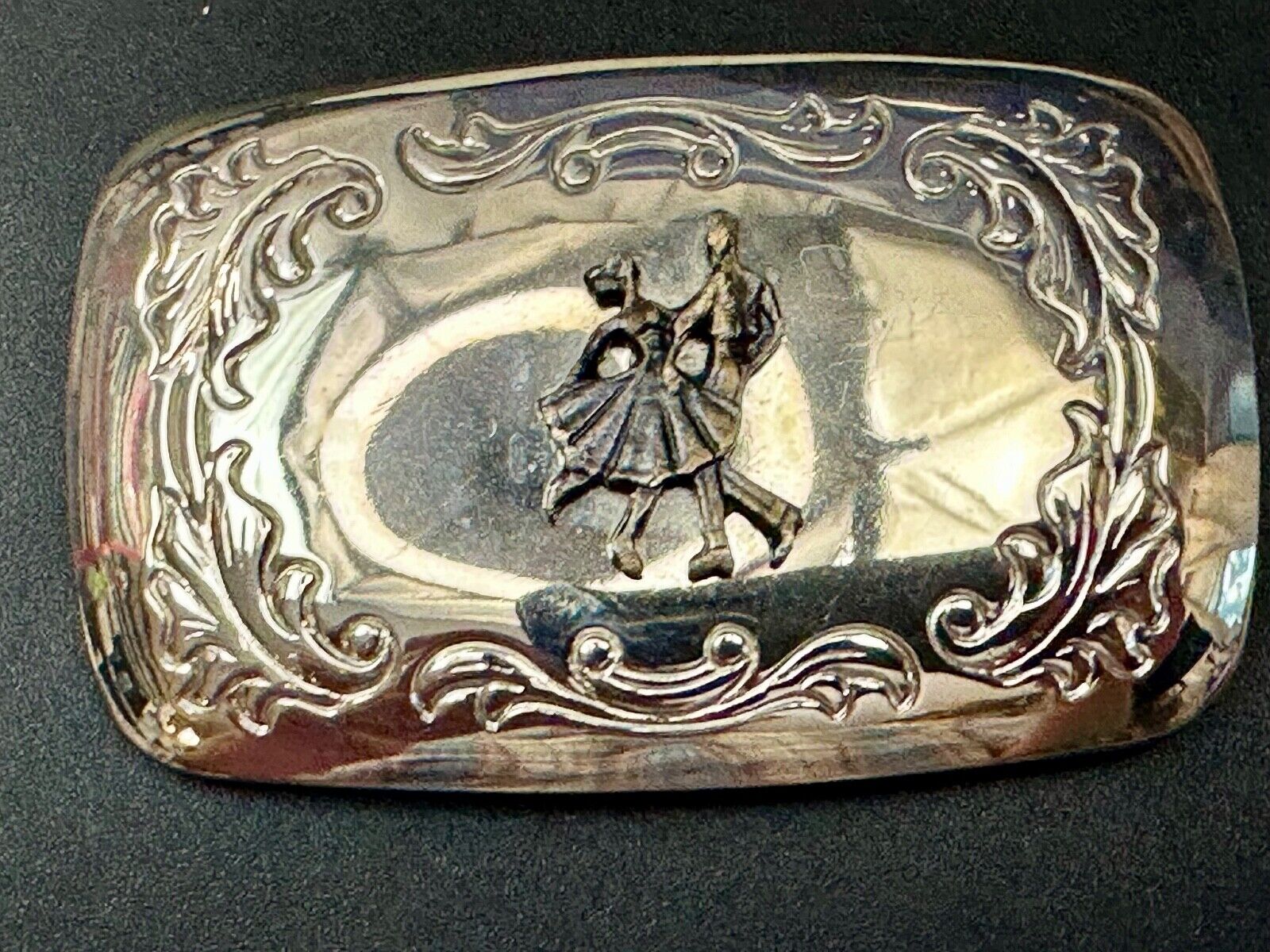 USA made Dancing Couple County Line Square Style Vintage TwoTone Belt Buckle