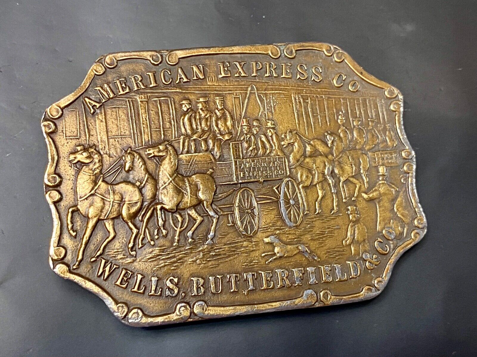 American Express Wells Butterfield Bergamot Brass Belt Buckle Horse and Buggy
