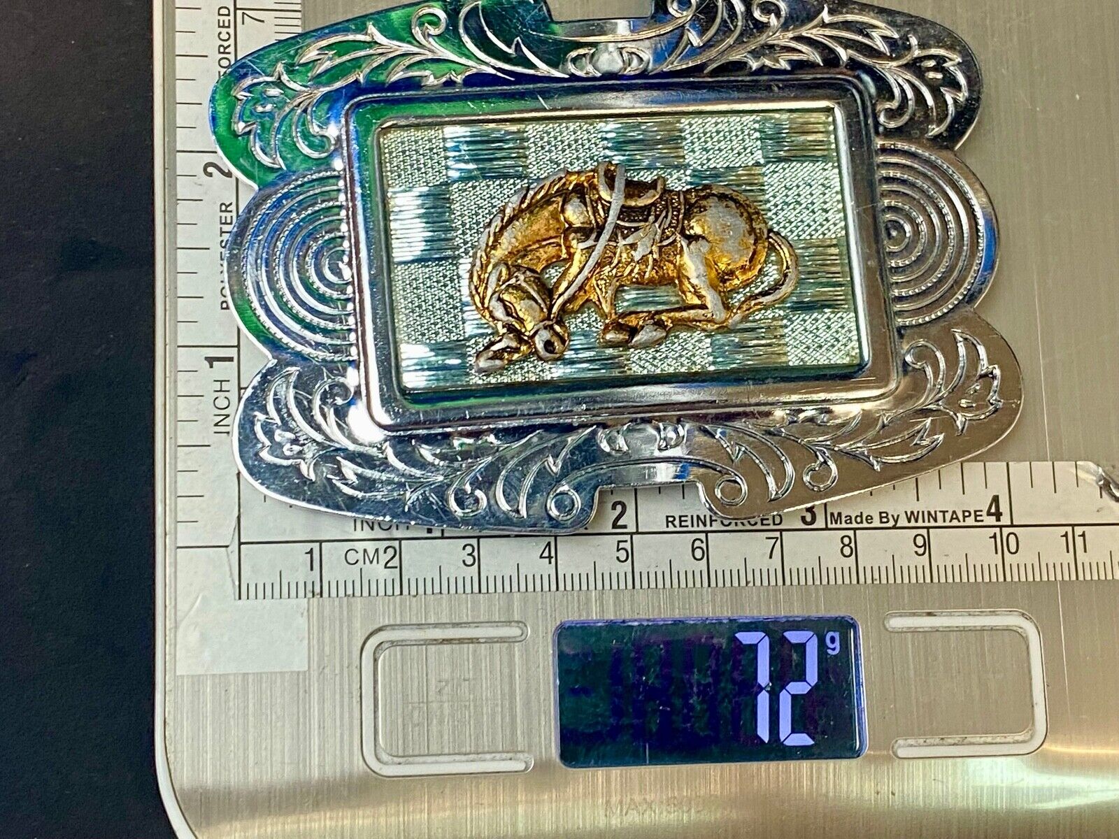 Unique Shaped Mixed Metal And Color Western Cowboys' Horse Belt Buckle 