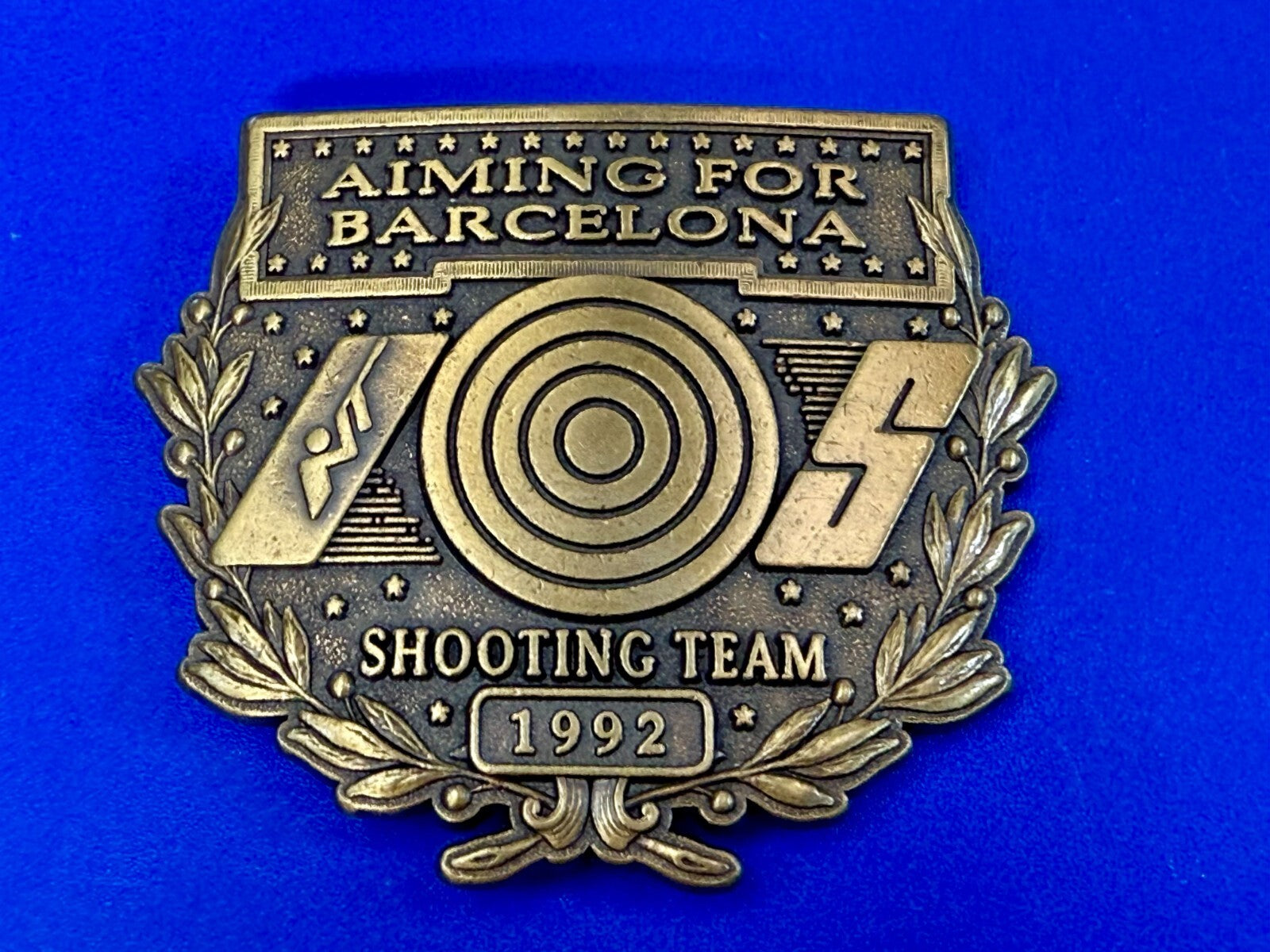 Aiming For Barcelona Shooting Team 1992 Olympics Vintage Commemorate Belt Buckle