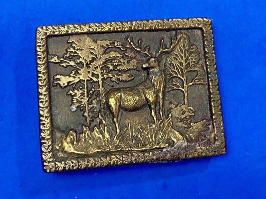 Vintage 1975 ADEZY BELT BUCKLE-DEER AND BUCK IN FOREST SCENE-PEWTER TONE