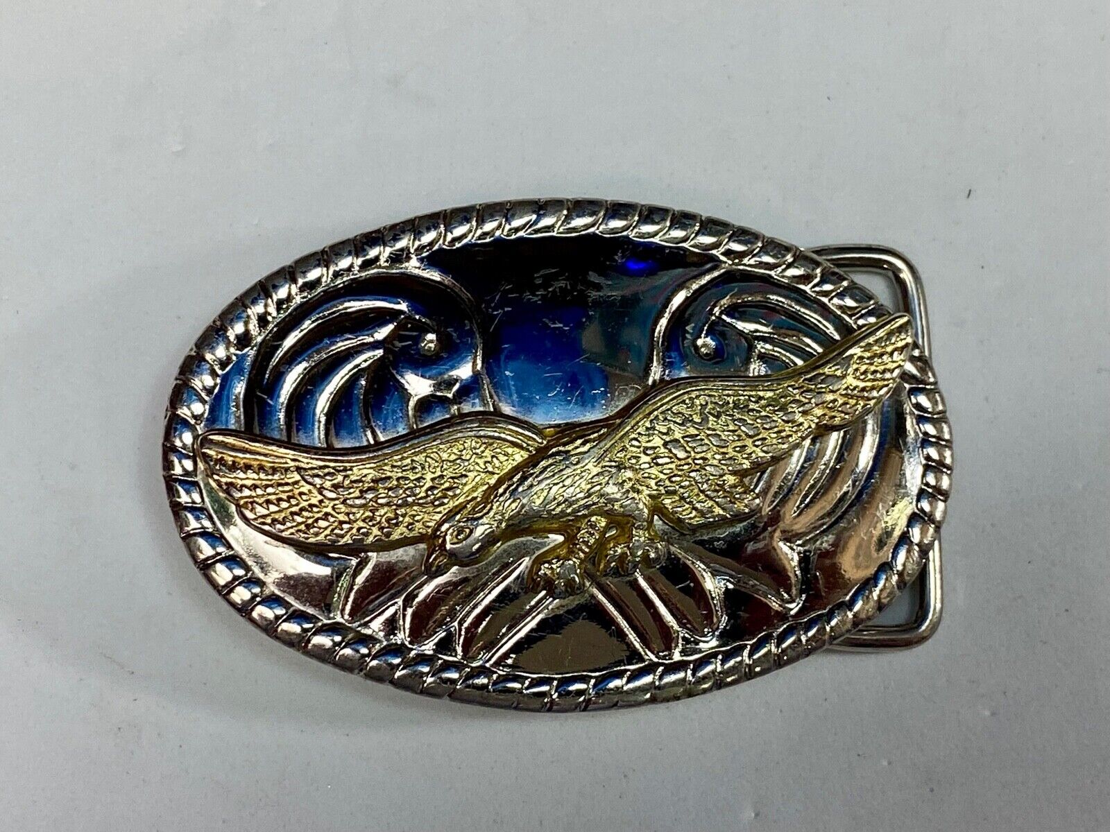 Vintage Mixed Metal Flying Hunting Diving Mountains Western Belt Buckle 
