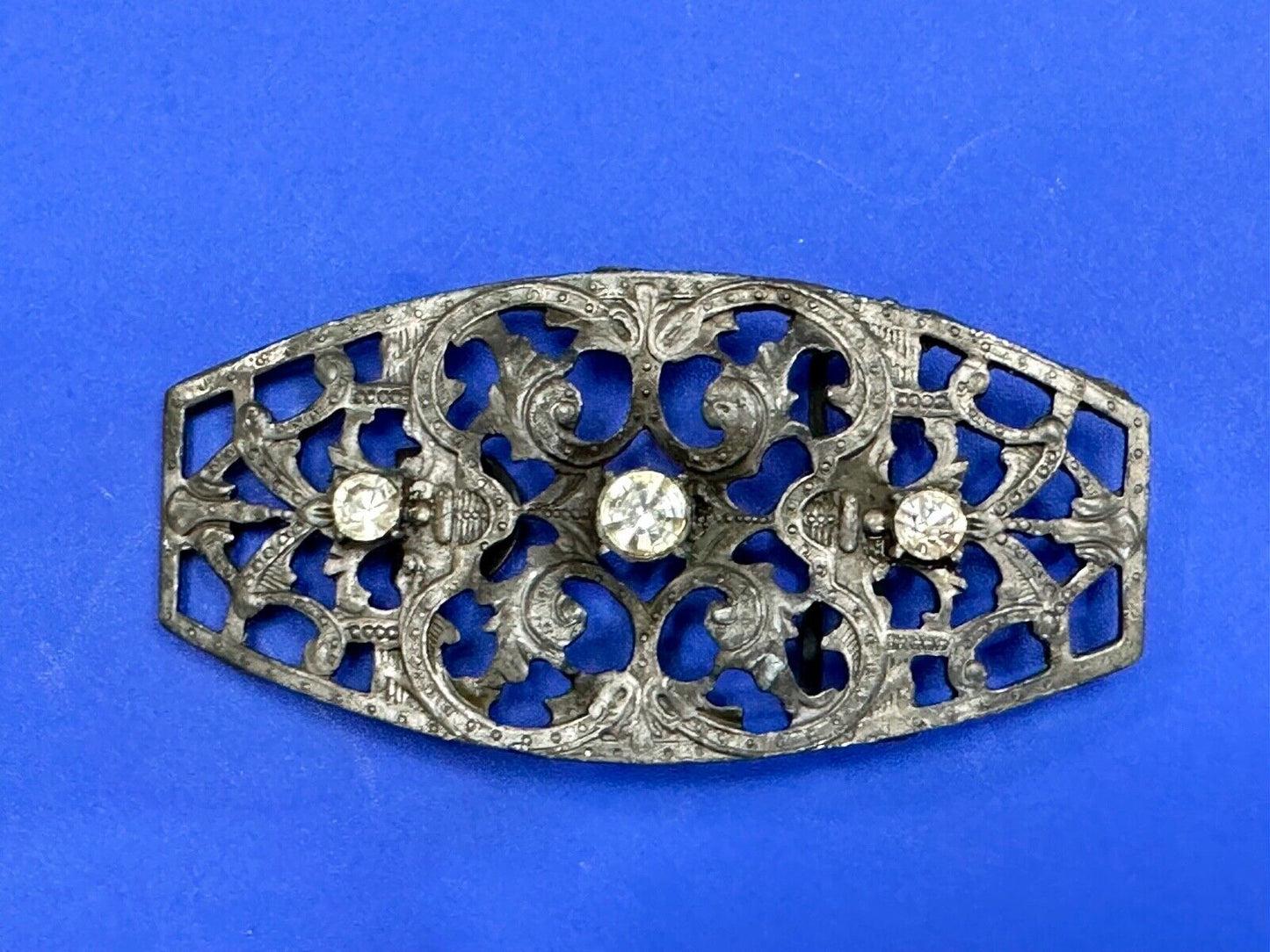 antique three rhinestone's on skeleton belt buckle