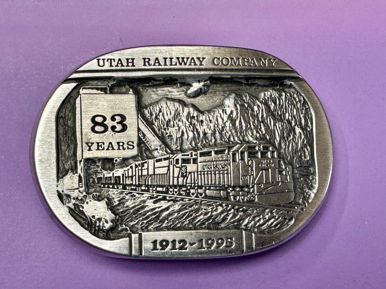 Utah Railway Co Vtg Train Railroad 83 Years - Gary Prazen Sculpture Belt Buckle