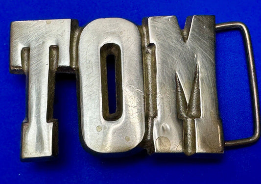 TOM Custom Name in cutout block letters solid brass belt buckle - Taiwan ROC