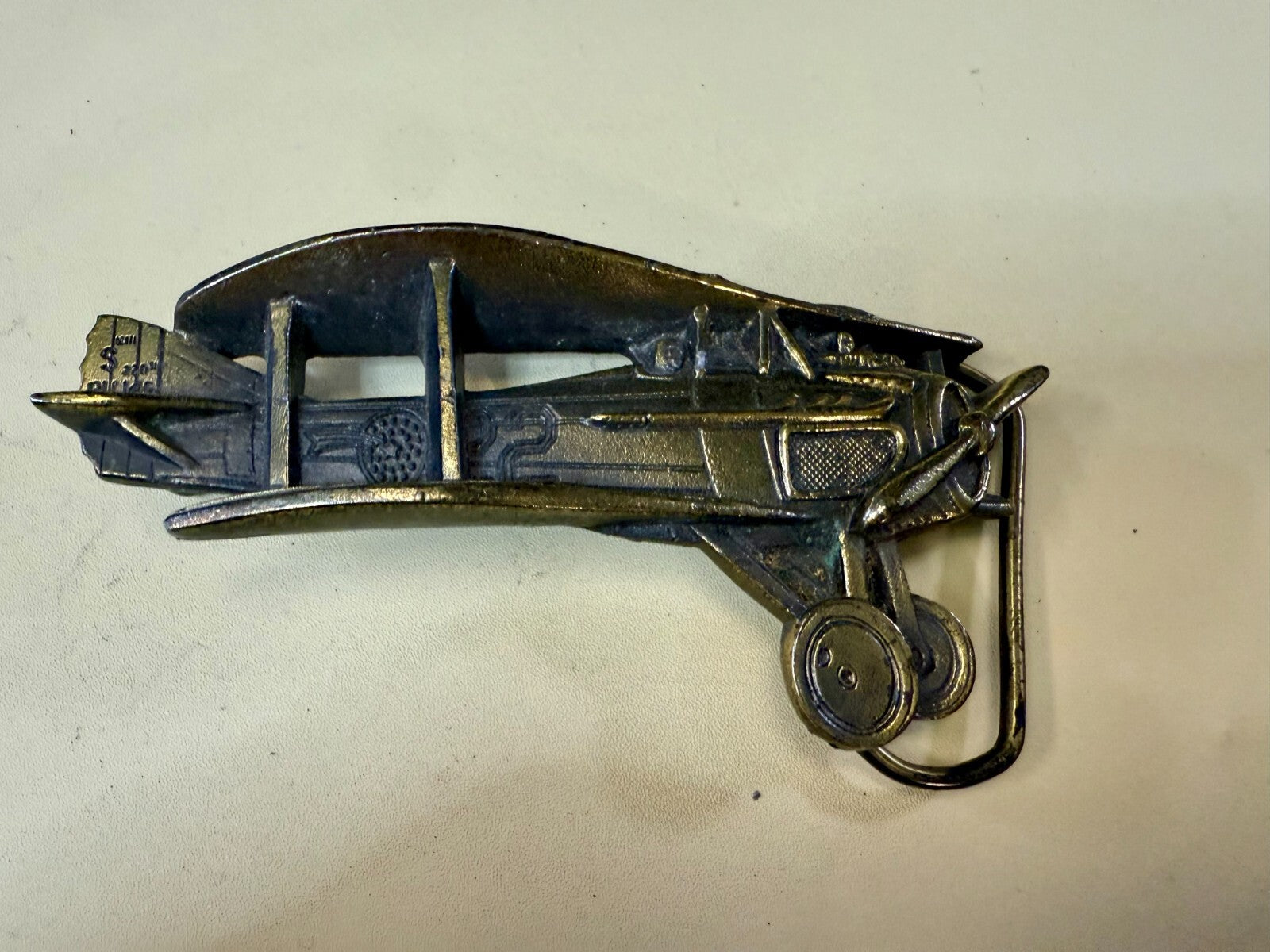 Biplane Airplane Fixed-Wing Aircraft Figural Cutout Vintage 1981 Belt Buckle