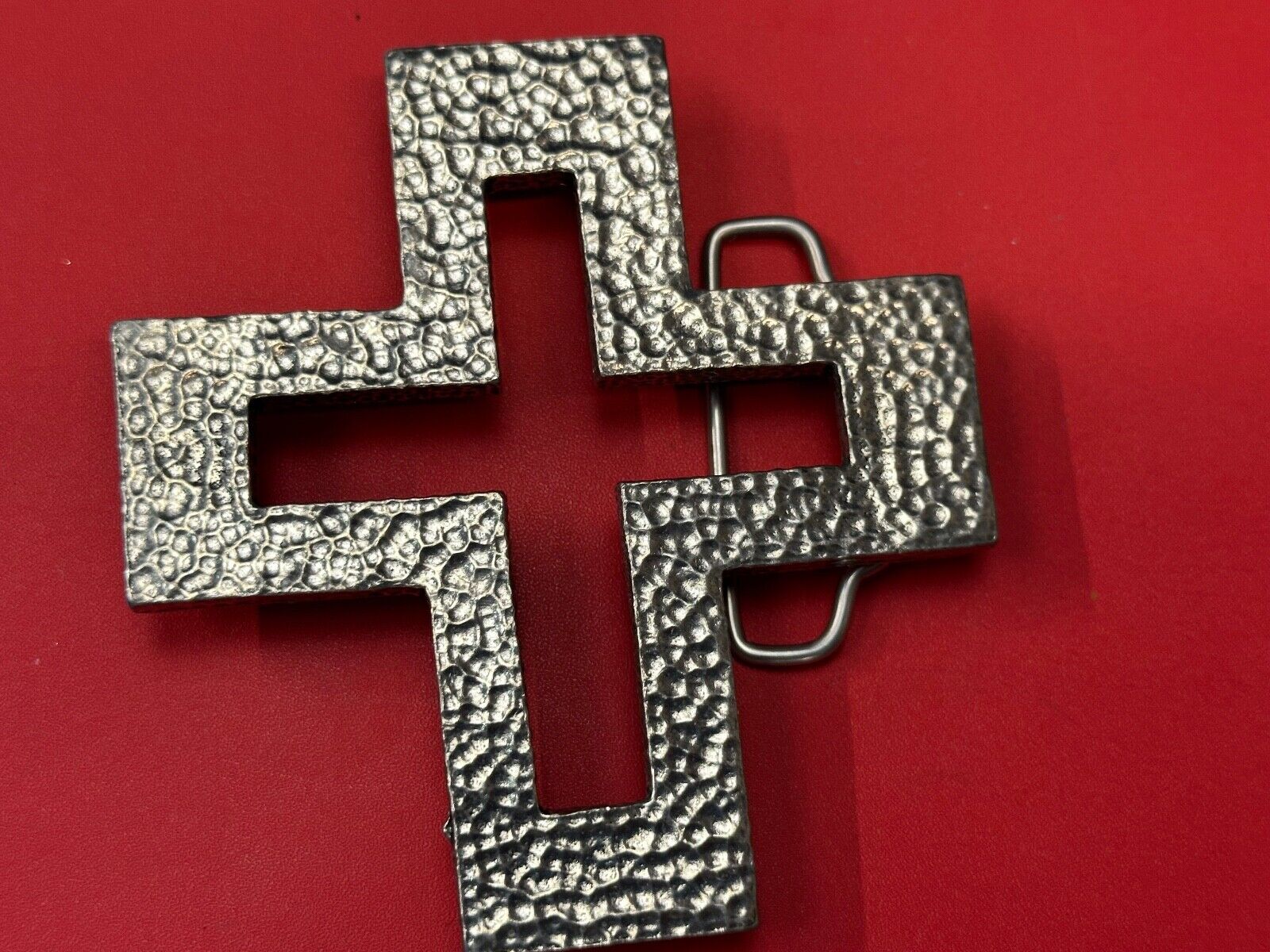 A.P.W. 2007 cross cutout silver tone belt buckle