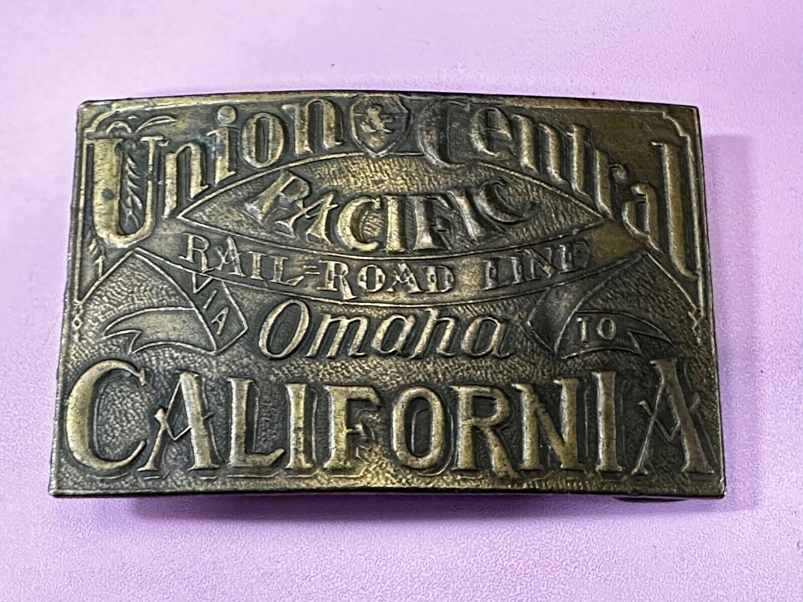 Union Central Pacific Railroad Line Omaha - California P-38 Bergamot Belt Buckle