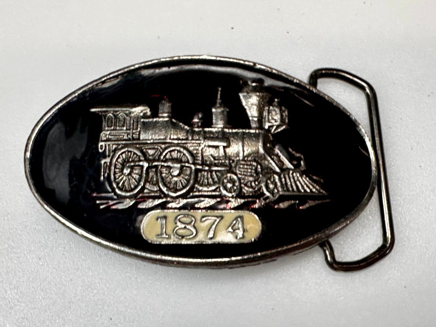 1874 Steam Engine Railroad Train Enameled Vintage Belt Buckle #171