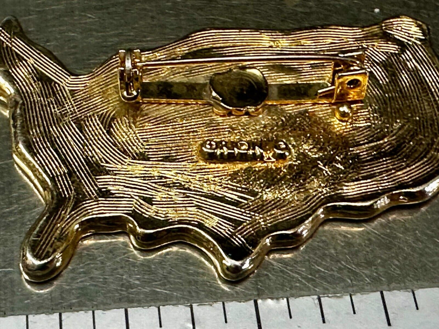 United States Map Cutout USA Country Vtg., Patriotic Brooch Pin Signed by Orion
