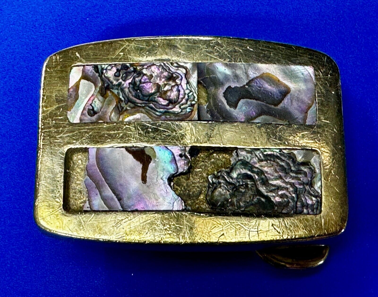 Alabone Shell  Inlay Hippy Boho Style Small Solid Brass Belt Buckle