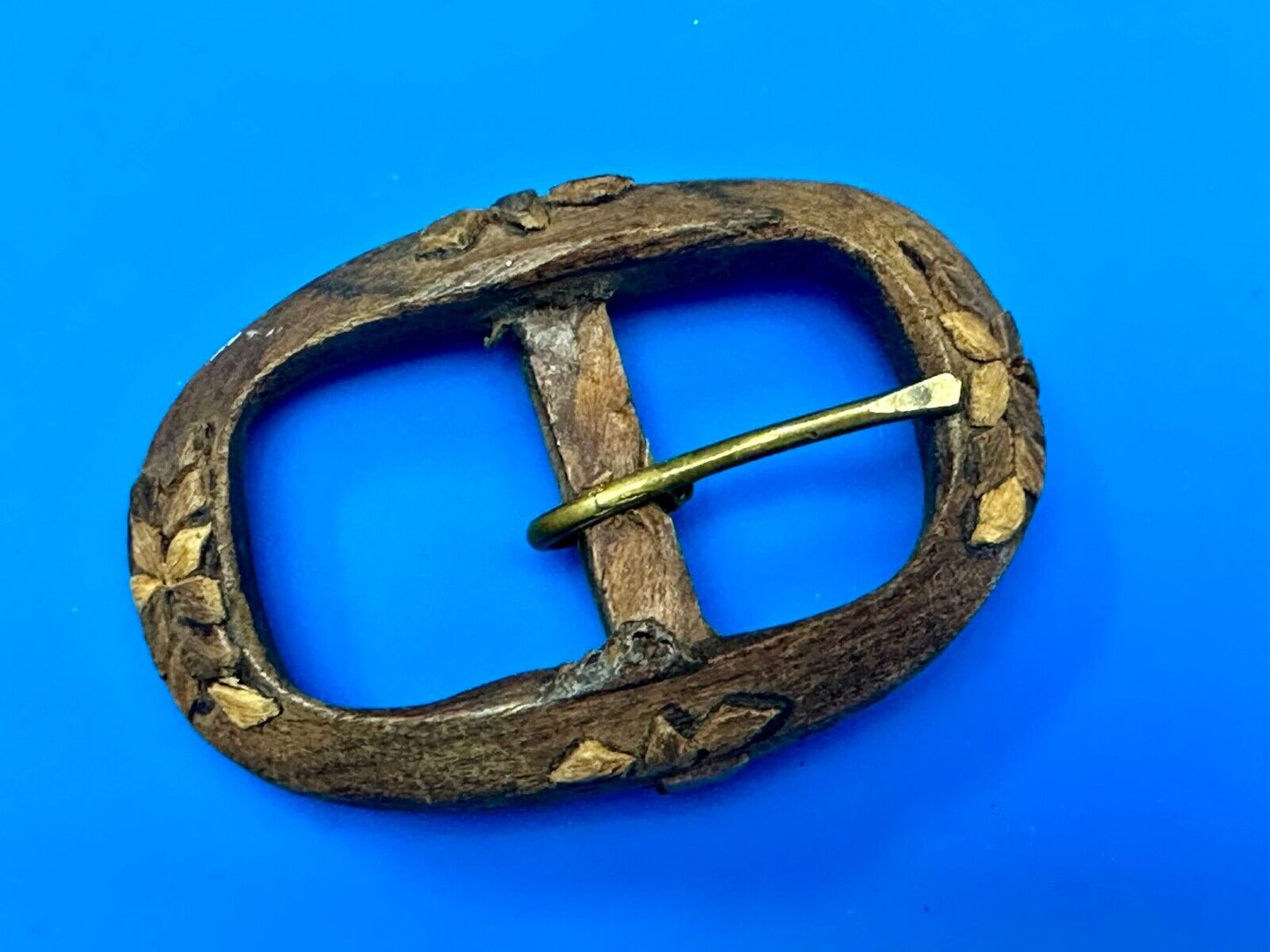 Vintage Artisan Mixed wood inlaid oval center bar quality Belt Buckle