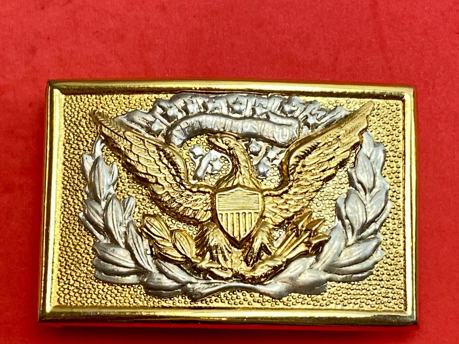  American Eagle Belt Buckle E Pluribus Unum Crest Shield marked 🤔PAKISTAN? 