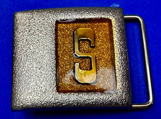 Vintage Initial Letter S Two Tone Monogram Metal Lee NY USA Belt Buckle