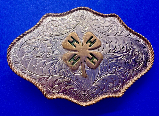 4H Leaf Swirl Ornate German Silver Montana Silversmiths Belt Buckle
