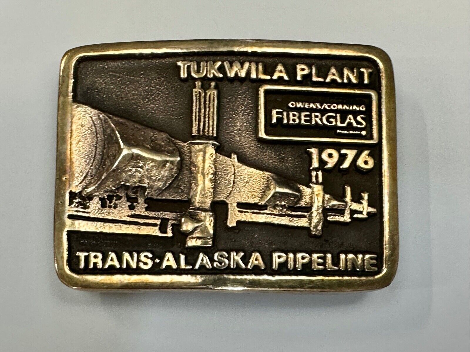 Trans Alaska Oil Pipeline Tukwila Plant Owens Corning Fiberglass belt buckle