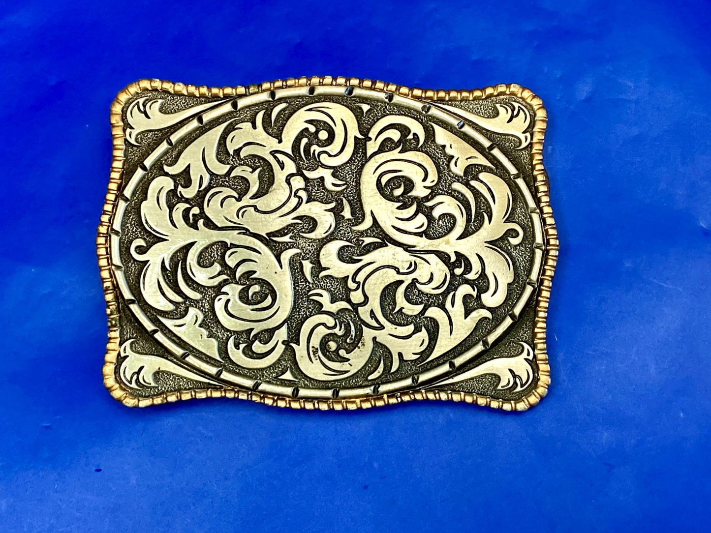 Vintage 1980S **Ornamental Floral Pattern** Pewter Western Belt Buckle