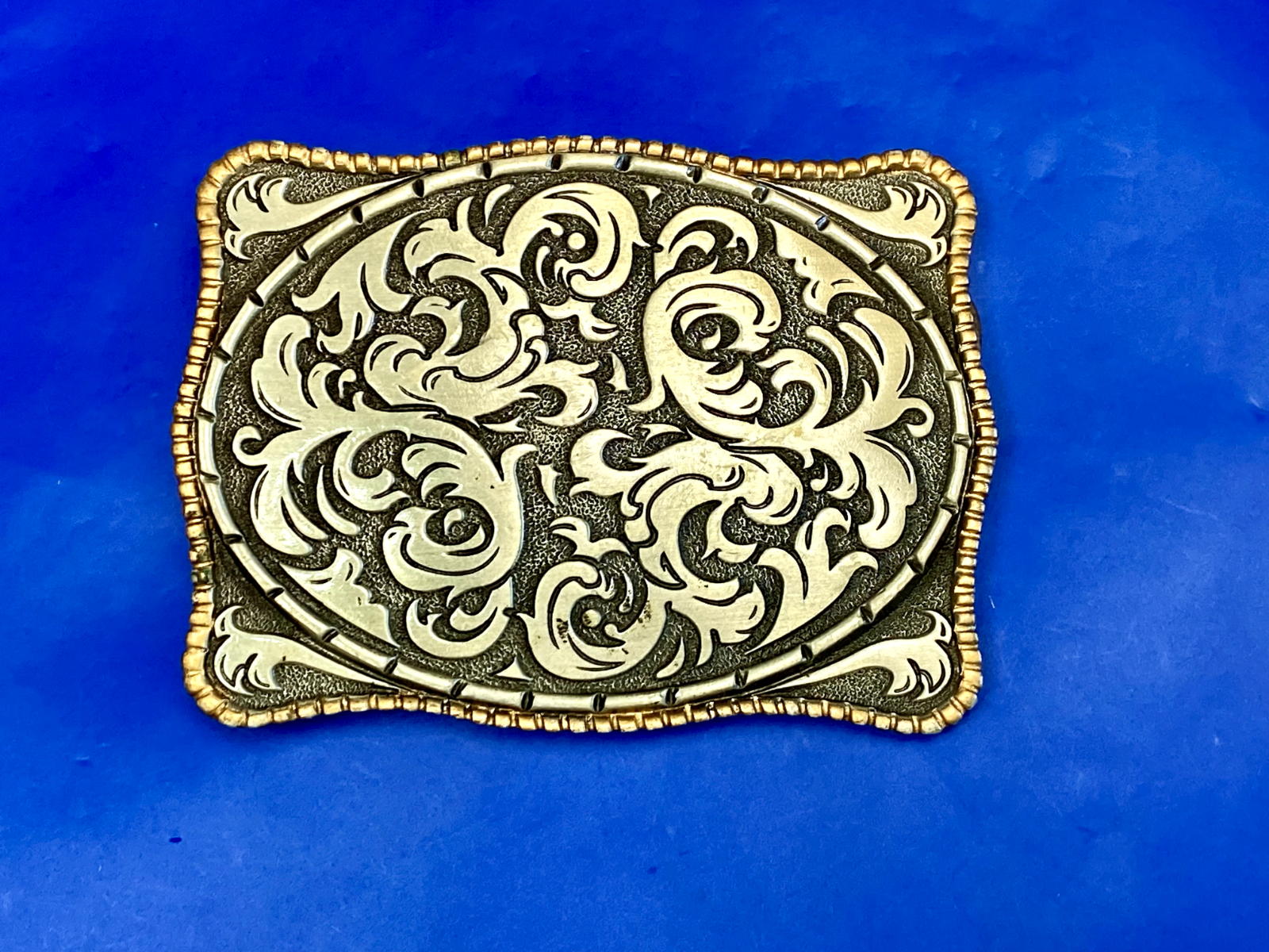 Vintage 1980S **Ornamental Floral Pattern** Pewter Western Belt Buckle