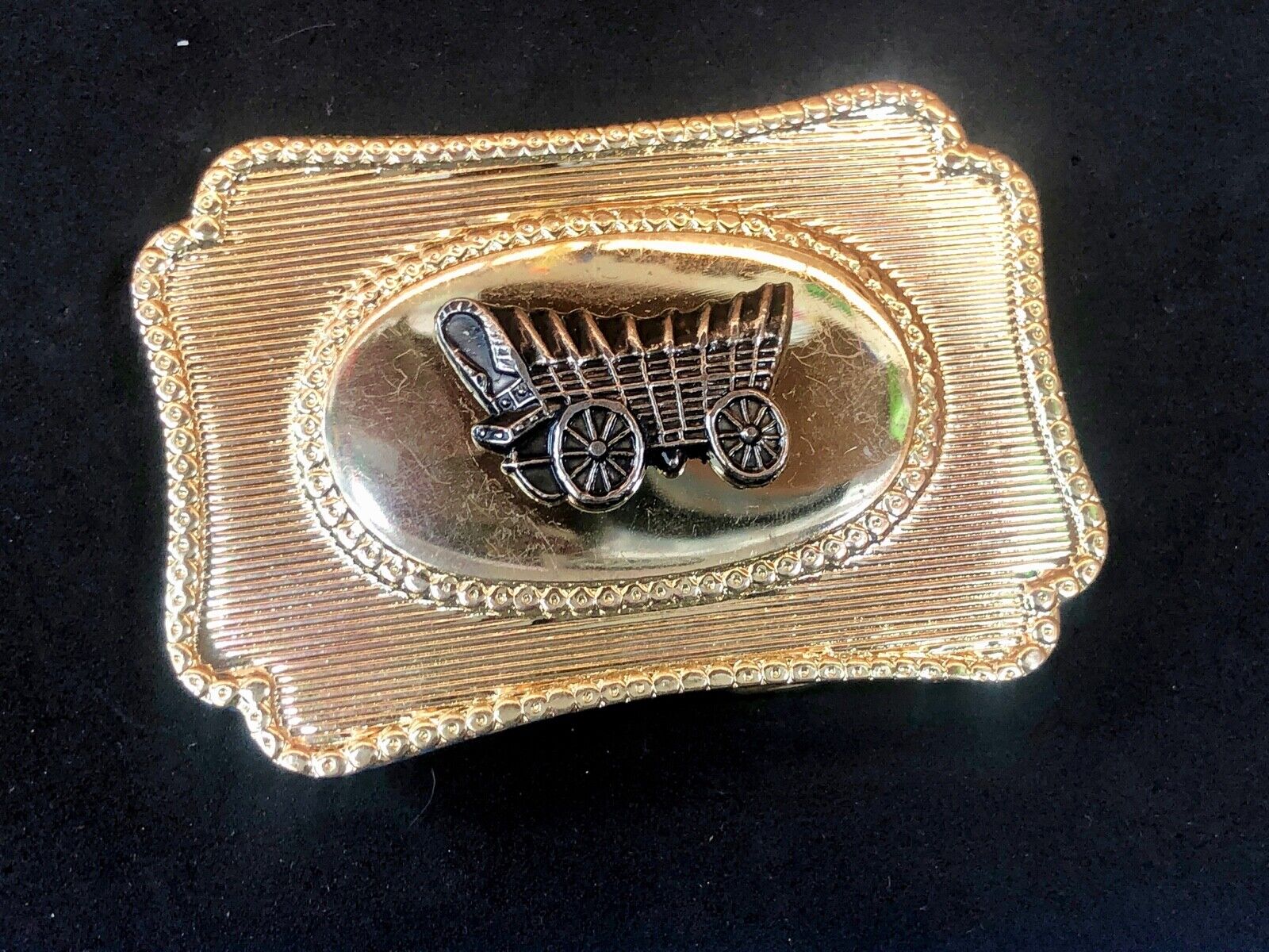 Vintage Covered Wagon Raised Western Belt Buckle 