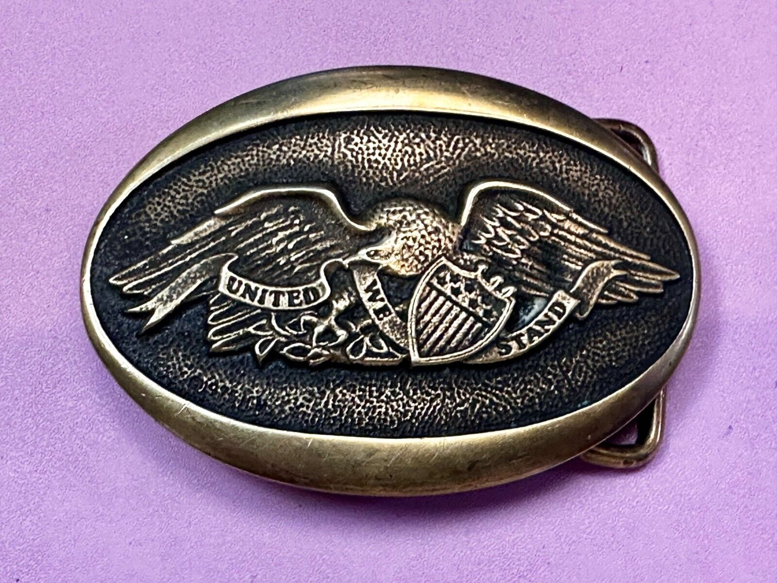 United We Stand - Patriotic American Eagle 1976 Heritage Mint Brass Belt Buckle