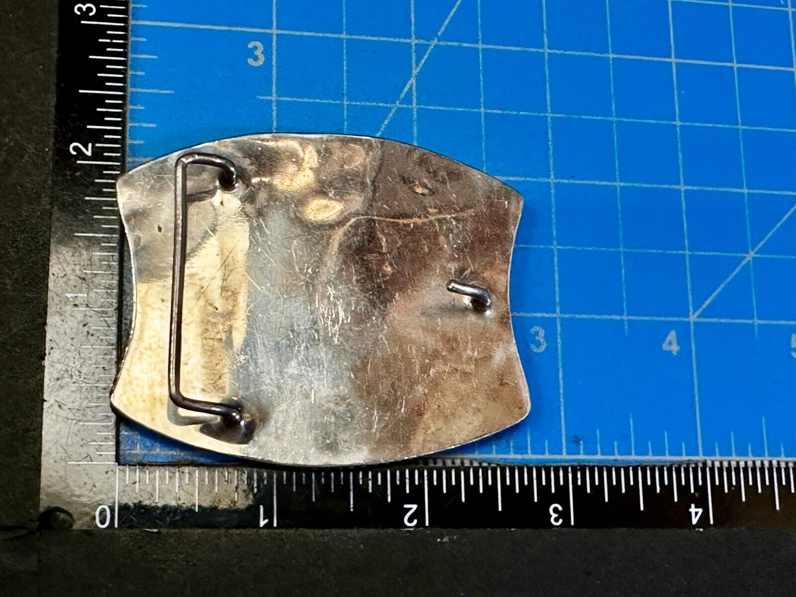 Antique Etched Bronco Mother of Pearl Inlay Artisan Silver? Belt Buckle