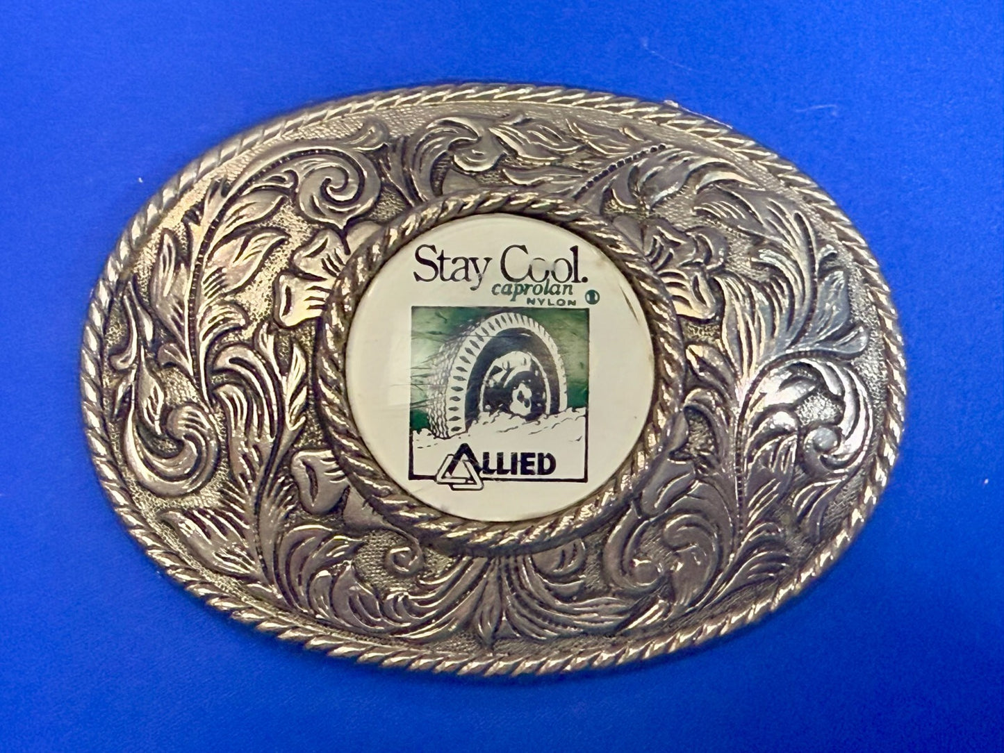 ALLIED Transport Stay Cool Caprolan Nylon Silver Color Advertisement Belt Buckle
