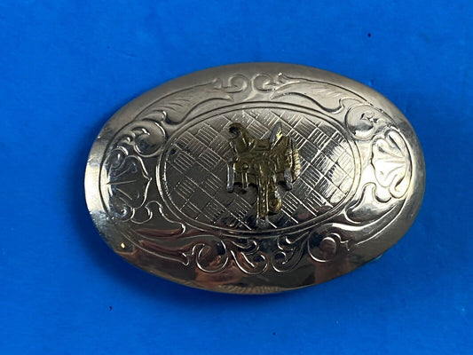 Vintage Horse Saddle Western Belt Buckle - Two Tone - Quality! Usa Made 