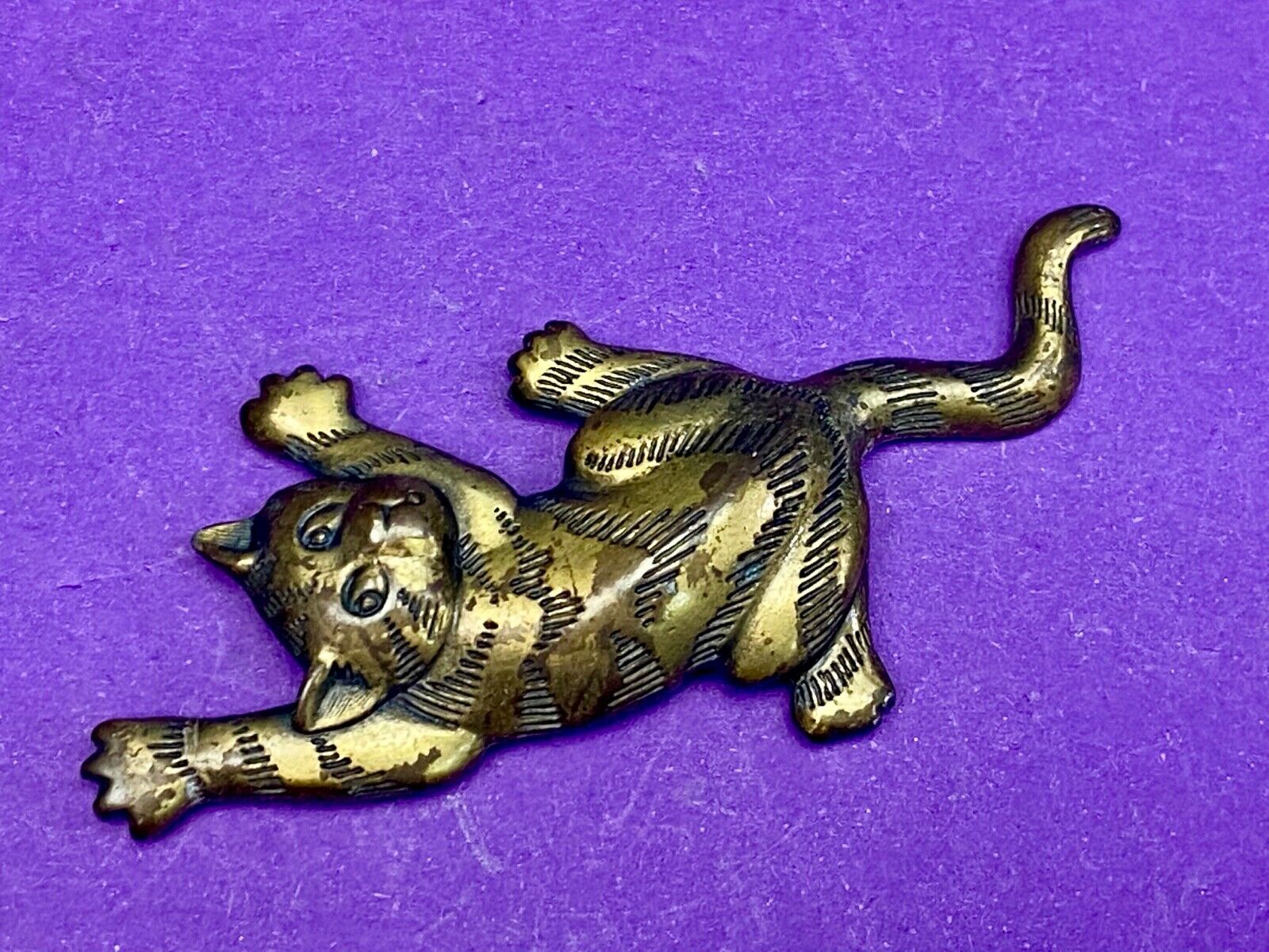 Vintage JJ 1988 Large 3" Cat Brooch Jonette Pin GoldTone Modernist Designer~Rare