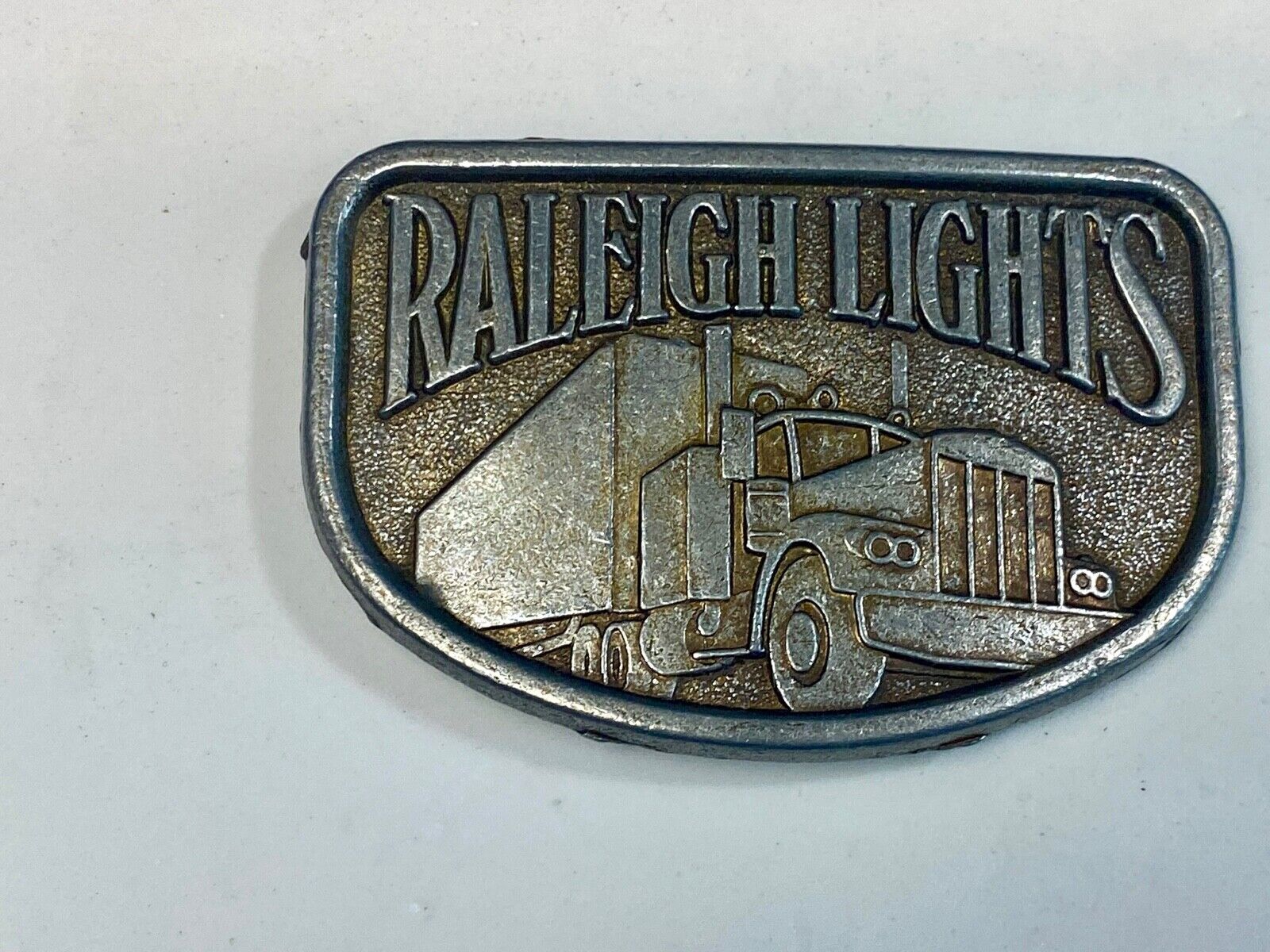 Vintage 1980'S ? Raleigh Lights Belt Buckle Cigarette Advertising Trucker 