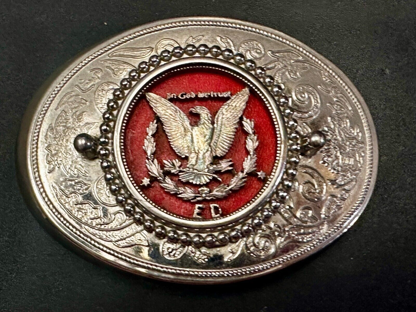 United States of America Flying Eagle Belt Buckle - Use For Silver Dollar Coin