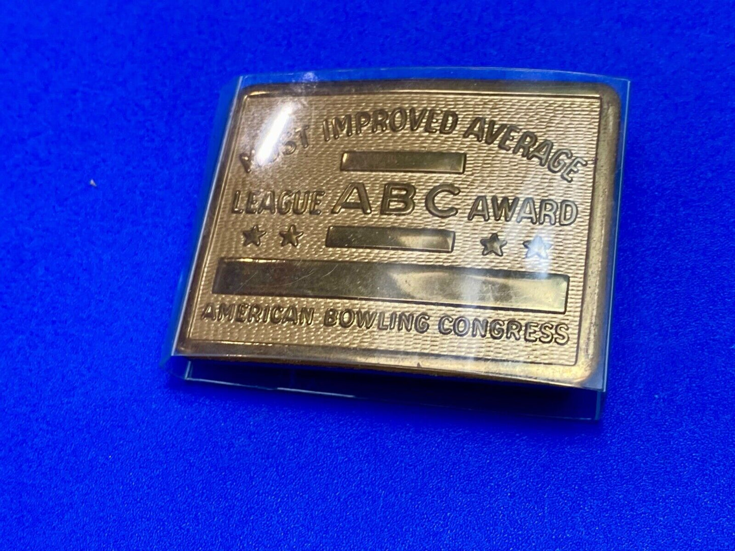 ABC Bowling League Award - NOT engraved most improved trophy NOS  belt buckle