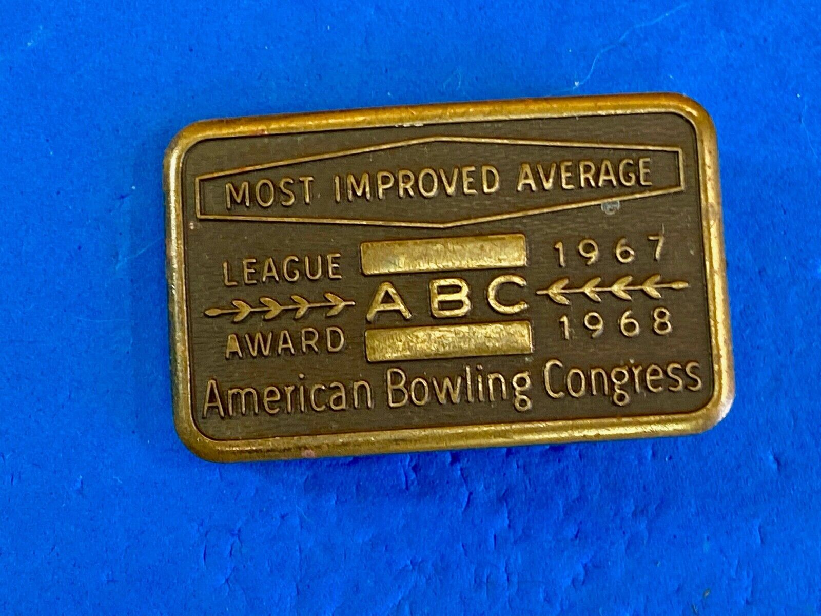 Vintage 67 68 American Bowling Congress Most Improved Average Award Belt Buckle