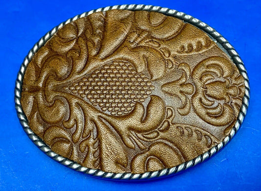 Vintage Ivan Western Brown Leather Theme Wallpaper Pattern Oval Belt Buckle